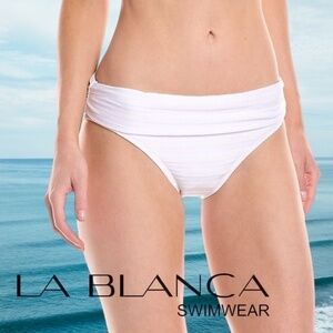 LA BLANCA Linea Costa Banded Ruched Hipster Bikini Bottoms  NWT  Size 14 / White